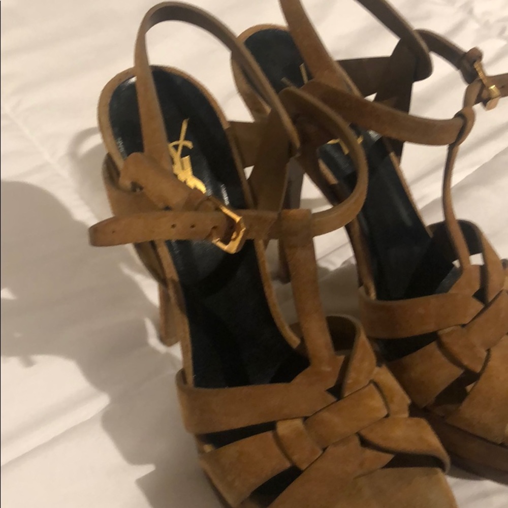 Ysl brown suede tribute platform heel